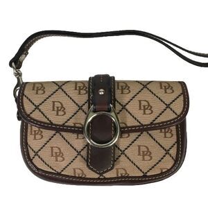 Vintage Dooney & Bourke Wristlet Brown Leather Signature Print Monogram